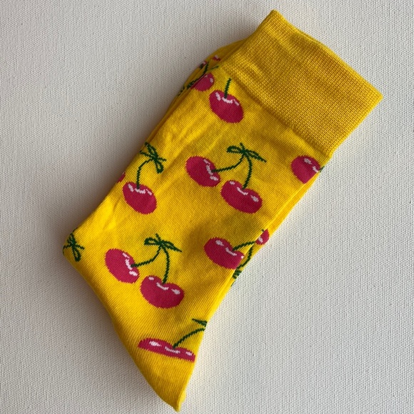 ⭐️Free w/Purchase! Cherry Novelty Socks Yellow Pink - Picture 2 of 5